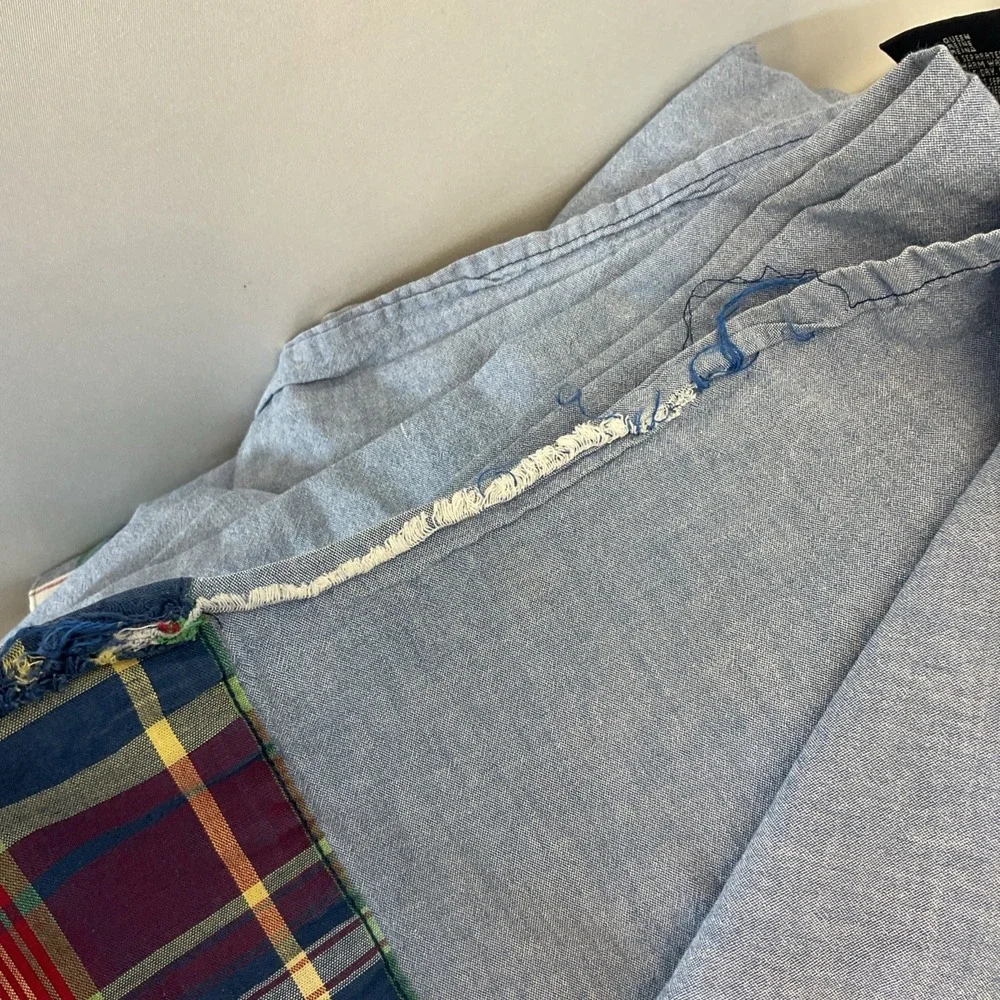 VTG Ralph Lauren Garrison Queen Flat &fitted  2 King Cases denim/ plaid trim